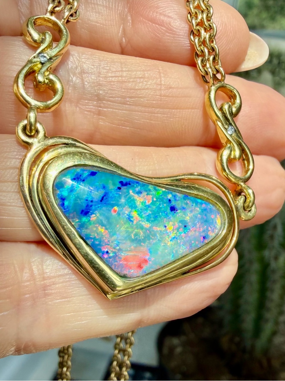 18 karat gold, opal, and diamond necklace